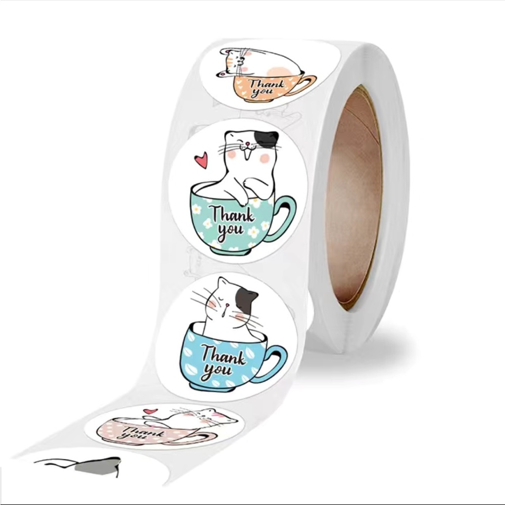 500 Cute Cat Kawaii Kitty Thank You Sticker Roll Large